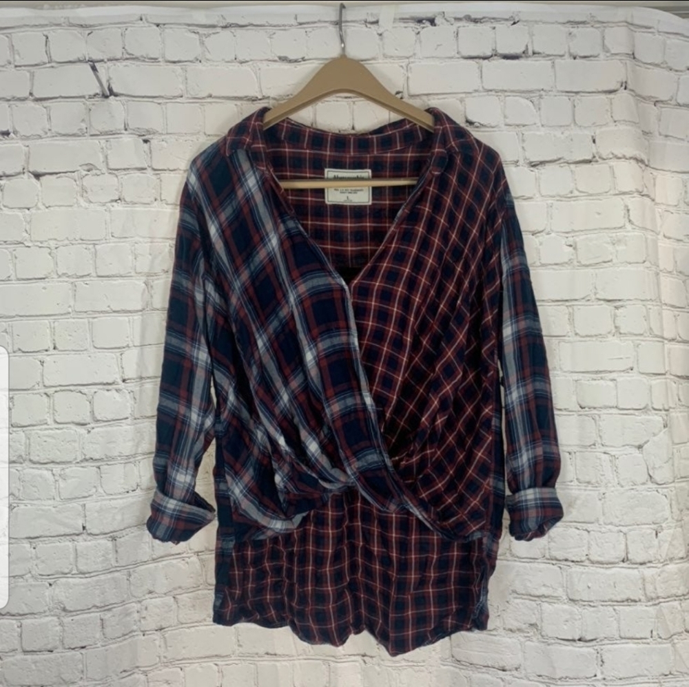Plaid Deep V Neck Wrap